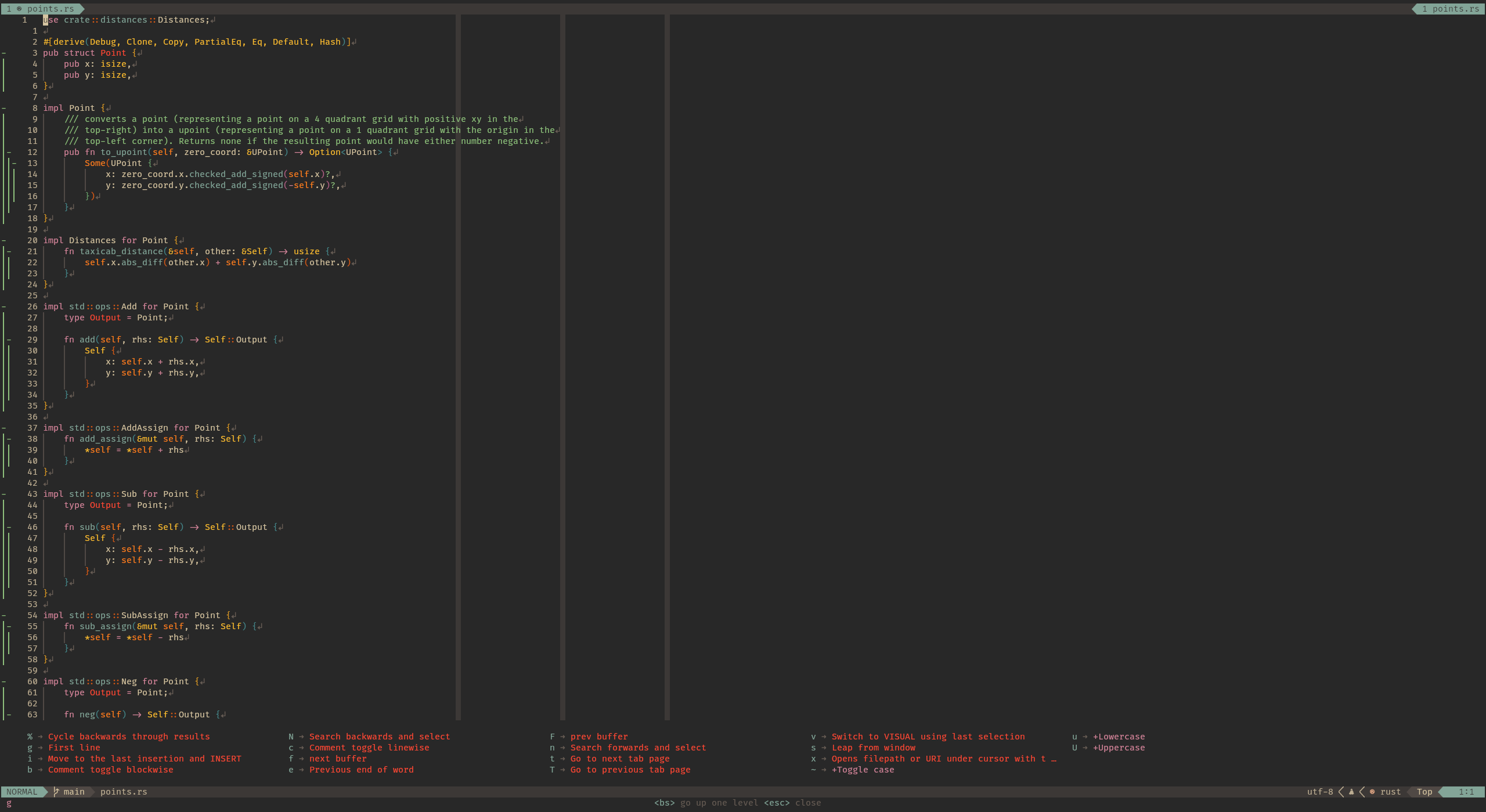 Which-key.nvim, showing contextual key hints